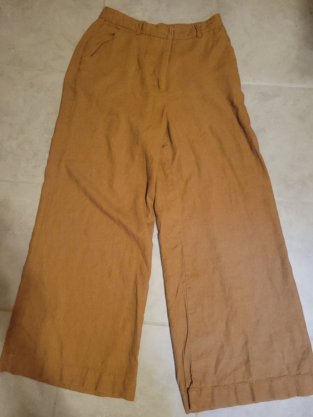 Max Studio Linen Blend Camel Wide Leg Pants Eastic Pockets Womems Small